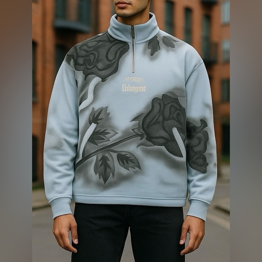 Civil Regime Ultra Rose Quarter Zip Pale‎ Blue Fleece Men's Size Medium Pullover
